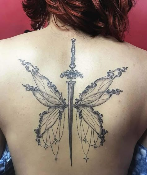 Fair Wing Tattoo, Fairy Back Tattoo Wings, Celtic Fairy Tattoo, Anime Back Tattoo Women, Dark Fairy Wings Tattoo, Dark Fairy Wings Back Tattoo, Gothic Fairy Wings Tattoo, Fairy Neck Tattoo, Fair Wings Tattoo