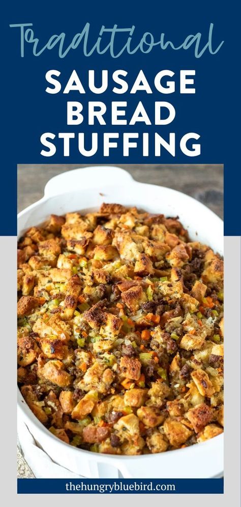 This is the best stuffing to add to your Sunday dinner or holiday spread. It's simple to make from scratch with a few veggies, bread, and flavorful sausage. It will pair well with your holiday main course and all your favorite sides! Lizzy T’s Stuffing Recipe, Sour Dough Bread Stuffing Recipe, Stale Bread Stuffing, Bread Crumb Stuffing Recipes, Brownberry Stuffing Recipe, Cornbread And Sausage Stuffing, Wild Rice Sausage Stuffing, Dutch Oven Stuffing, Stuffing With Ground Beef