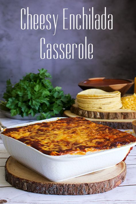 Easy cheese enchilada casserole requires just three ingredients: corn tortillas, lots (and lots!) of cheese, and a kick-ass red chili enchilada sauce. Layer it up with (or without) chicken for super easy cheese enchiladas with very little fuss. #enchiladas #cheese #redchili #casserole #easydinnerrecipe | alittleandalot.com Chili Cheese Enchiladas Easy, Cheese Enchilada Casserole Easy, Cheese Enchiladas Casserole, Red Chili Enchilada Sauce, Cheese Enchiladas With Chili Sauce, Red Enchiladas Cheese, Enchiladas Cheese And Onion, Cheese Enchiladas With Red Sauce, Enchiladas Cheese