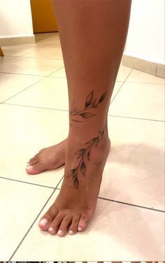 Cool Woman Tattoos, Vine Foot Tattoos For Women, Fine Line Foot Tattoos For Women, Vine Ankle Tattoo, Ankle Tattoos For Women Wrap Around, Vine Foot Tattoos, Feet Tattoos For Women, Ankle Foot Tattoo, Hogwarts Tattoo