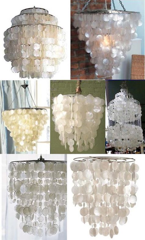 Kattokruunu Diy, Traditional Coastal Living Room, Seashell Lamp, Bohemian Coastal Decor, Luminaria Diy, Capiz Chandelier, Capiz Shell Chandelier, Coastal Curtains, Coastal Lamp