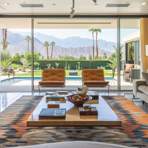 Living Spaces: Where Comfort Meets Style Los Angeles Living Room, Palm Springs Interior Design Mid Century, Palm Springs Home Interior, Room Divider With Storage, Divider With Storage, 1960 Interior Design, Palm Springs Style Interior, Palm Springs Living Room, Desert Interior Design