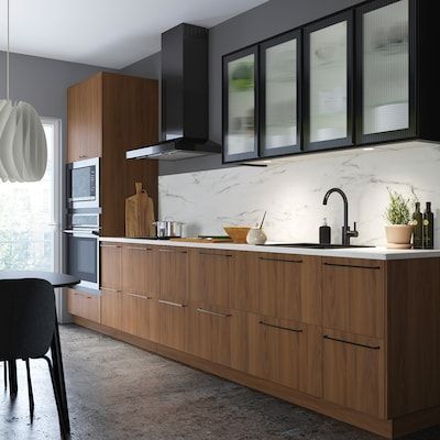 Kitchen doors & drawer fronts - IKEA Brown Modern Kitchen Cabinets, Kitchen Set Japandi, Kitchen Ideas Ikea, Kitchen Cabinets Brown, Modern Walnut Kitchen, Brown Kitchen Ideas, Walnut Kitchen Cabinets, Key House, Japandi Kitchen