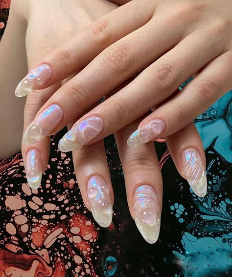 Clear Nails Design Ideas, Jelly Bubble Nails, Bubble Inspired Nails, Bubbly Nail Art, Water Bubble Nails, 3d Blob Nails, Bubbles On Nails, 3d Bubble Nails, Raindrop Nails Water Drops