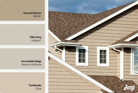 The Best Color Choices for a House With a Brown Roof Tan Roof House Colors, Best House Colors, White House Brown Roof, Brown Exterior House Colors, Brown Roof House Colors, Brown Roof Houses, Brown Brick Houses, Brown Roofs, Red Brick House Exterior