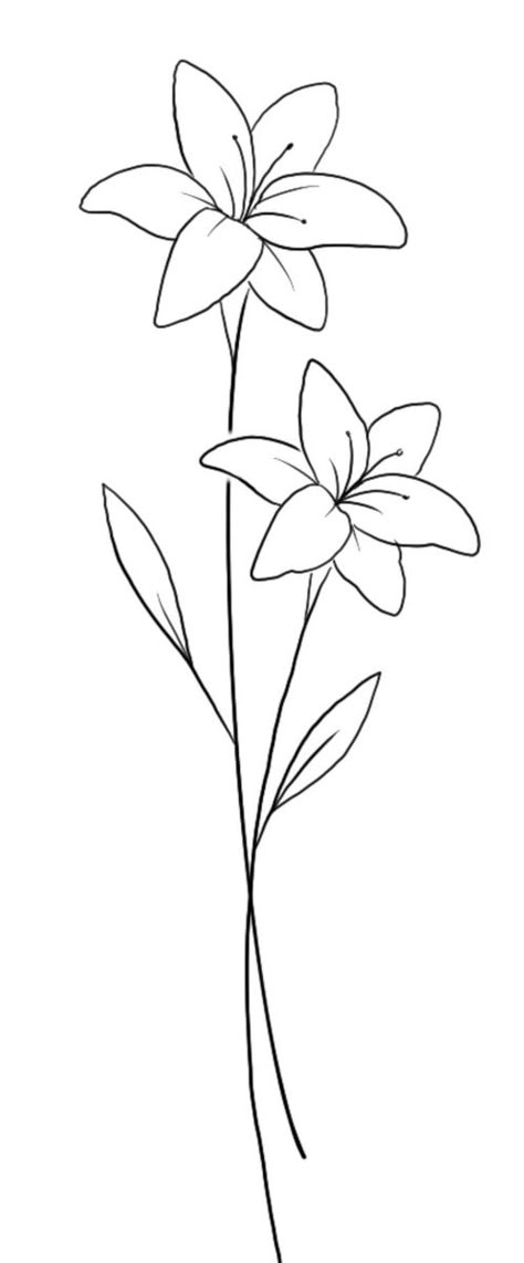 Tall Flower Drawing Simple, Flower Tattoos Simple Outline, Outline Drawing Of Flowers, Easy Stencil Designs Tattoo, Easy Flower Outline, Flower Lineart Simple, Cute Little Flowers Drawing, Sketchbook Art Inspiration Easy Step By Step, Love Symbol Drawing