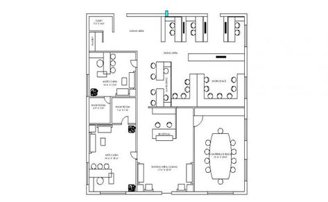 Floor plan of Admin office with furniture details in AutoCAD which provide detail dimension of reception area, waiting area, conference room, MD'S cabin, marketing room, workspace, storage unit, MGR'S cabin, pantry, lounge area, washroom, etc. Cabin Pantry, Office Building Plans, Site Plan Drawing, Office Layout Plan, Feng Shui Office, Site Plan Design, Block Plan, Office Floor Plan, Layout Plan