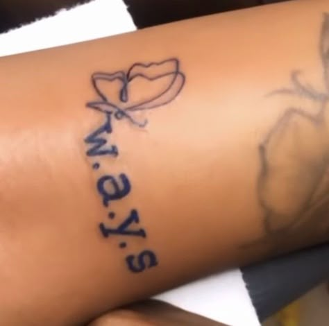 Small Ways Tattoo, W.a.y.s Tattoo, Ear Neck Tattoo, Ways Tattoo Jhene Aiko, W A Y S Tattoo, Fye Tattoos, Thigh Piece Tattoos, Cute Shoulder Tattoos, Meaningful Word Tattoos