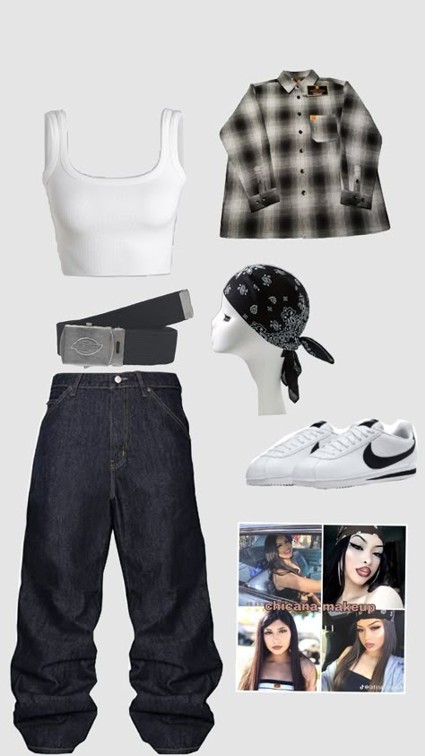 #chicana outfit #gangsta #loca Chola Style Outfits, Chola Outfit, Chicana Style Outfits, Chica Chola, Street Style Outfits Casual, Chola Style, Estilo Cholo, Cholo Style, Chicana Style