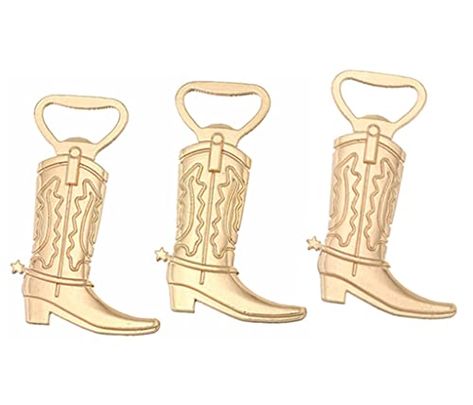 Western Wedding Party Favors, Boots And Bubbly Bachelorette, Boots And Bubbly Bridal Shower Ideas, Western Bridesmaid Proposal, Cowboy Centerpieces, Boot Bottle Opener, Western Party Favors, Texas Bachelorette Party, 21st Birthday Party Favors