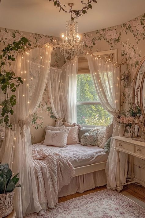 Room Ideas Aesthetic With Plants, Aesthetic Bedroom Wall Ideas, Cozy Decor Aesthetic, Soft Lavender Bedroom, Aesthetic Bedroom Ideas Colorful, Goddess Bedroom Ideas, Purple Earthy Bedroom, White Walls Bedroom Decor, Blue Fairy Lights Bedroom