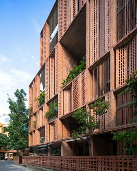 tropical space encloses 'premier office' with a porous brick facade City Office, Office Pictures, Brick Architecture, Exposed Concrete, Brick Facade, Natural Ventilation, Concrete Structure, Ground Floor Plan, Space Architecture