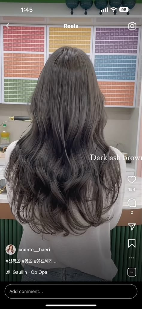 Dark ash brown color Ash Brown Hair Asian Dark, Dark Ash Hair Color Brown, Cool Toned Ash Brown Hair, Mushroom Brown Hair Asian, Dark Brown Hair Ash, Ash Brown Hair Dark, Deep Ash Brown Hair, Ash Dark Brown Hair, Cold Brown Hair Color