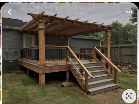 12 X 12 Deck Ideas, Small Outdoor Deck Ideas, Mobile Home Decks And Porches, Deck With Steps, Carport Modern, Deck Pergola, Wood Decks, Attached Pergola, Cabin Porch