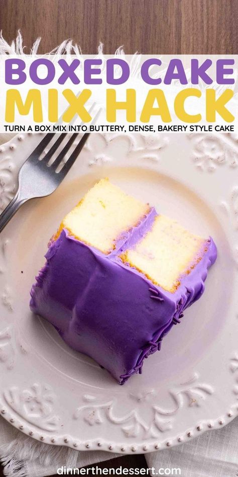 Boxed Cake Like Bakery, Bakery Cakes From Box How To Make, How To Make Bakery Style Cake, Box Cake Made With Soda, How To Make Box Cake Dense, How To Make Dense Cupcakes, Dense Cake Recipes, How To Make A Box Cake Mix More Dense, Double Layer Box Cake