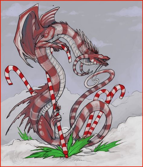 Christmas-Dragon-Candy Cane Christmas Dnd, Candy Dragon, Candy Kingdom, Rp Chat, Candy Drawing, Steampunk Dragon, Christmas Dragon, Food Illustration Art, Dragon Puppet