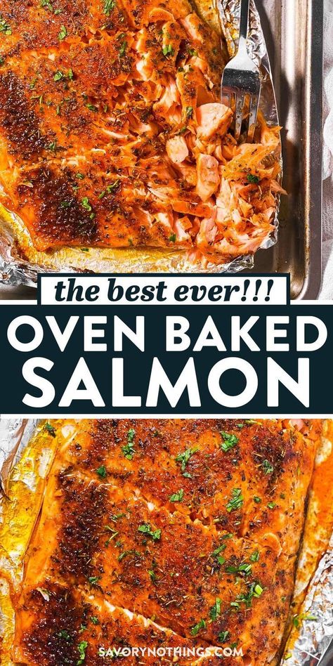 This Oven Baked Salmon is brushed with garlic butter, then sprinkled with a delicious brown sugar spice mix for the perfectly baked salmon fillet. Salmon Seasoning Baked, Best Salmon Recipe Baked, Oven Cooked Salmon, Baked Salmon Fillet, Baked Salmon Filets, Salmon Recipes Brown Sugar, Cooking Salmon Fillet, Oven Baked Salmon Recipes, Salmon Recipes Oven