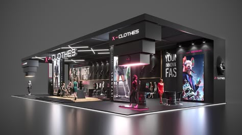 X-CLOTHES BOOTH DESIGN on Behance Clothing Booth, Booth Design Exhibition, Convention Booth, Game Booth, Stage Designs, Stall Design, Exhibition Stall Design, Clothing Store Design, Interior Design Renderings