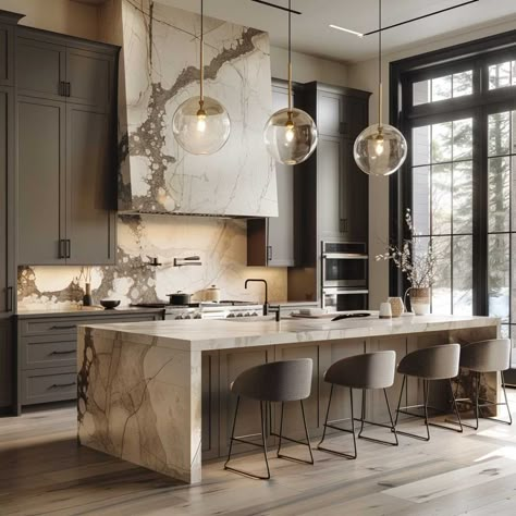 10+ Best Kitchen Designs for Creating a Luxe Eclectic Space • 333k+ Inspiring Lifestyle Ideas Chesmar Homes Kitchen, Best Quartz For Black Cabinets, Neutral Transitional Kitchen, Stunning Kitchen Designs, Luxe Modern Kitchen, Colored Kitchen Island Ideas, Luxe House Interiors, Kitchen Cabinets Styles Modern, Christina Hall Kitchen Designs