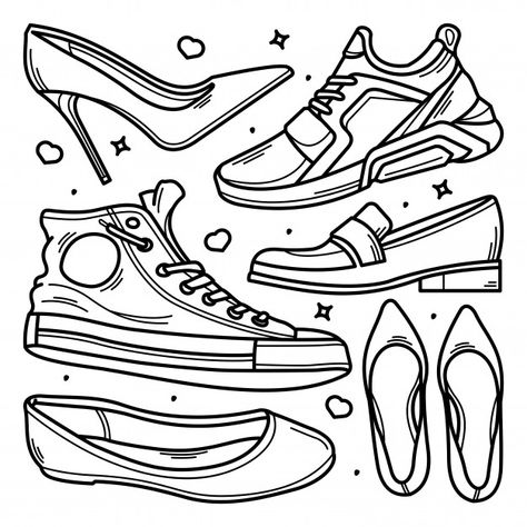 Shoes Doodle Art, Shoes Doodle, Shoe Doodles, Drawn Shoes, Wall Doodles, Fashion Doodles, Doodle Shoes, Shoe Drawing, Shoe Store Design