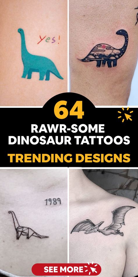 Embrace your untamed spirit with our striking dinosaur tattoos! Explore a diverse selection featuring mighty T-Rexes and elegant Triceratops for the ultimate Jurassic experience. These prehistoric designs are perfect for any dinosaur enthusiast looking to showcase their love for these ancient creatures. Let your inner dinosaur come alive with these unique inked masterpieces that are sure to make a statement. Stand out with style and bring a touch of the past into the present with our captivating Mesmerizing Tattoos, Skull Thigh Tattoos, T Rex Tattoo, Godzilla Tattoo, Tattoos On Side Ribs, Ancient Creatures, Dinosaur Tattoo, Inner Arm Tattoo, Dinosaur Tattoos