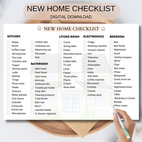 "First Apartment Checklist, Moving Checklist, Housewarming Gift, New Home Essentials, Airbnb Checklist, Room By Room List, Instant Download ◾️ Welcome to IgzDigitalMarket shop 😊🌸 🔑 Embarking on a new chapter and planning a move? Say goodbye to stress and hello to seamless transitions with our meticulously designed Moving Checklist. We understand that moving can be overwhelming, so we've crafted a comprehensive guide to ensure your relocation is smooth and stress-free.  With our Moving Checklist Design, your journey to a new home begins with organized and efficient steps. Download our checklist today and experience a stress-free move!📦 ◾️Handmade item 💌 SIZE INCHES 📏 8,3x11,7 (A4) inc 📩Please message if you need any help.📩 ⭐️Digital files only. No physcal product will be shipped.  ❓ House Registry Essentials, Housewarming Gift List New Homes, New House Checklist Supplies, Things For House List, Moving In Essentials List, New Home Kitchen Checklist, Housewarming Gift Registry List, First Home List, First Home Needs