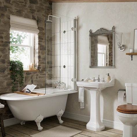 Roll Top Baths | Sanctuary Bathrooms Freestanding Shower Bath, Small Bathroom With Bath, Freestanding Bath With Shower, Bath With Shower, Cottage Bathrooms, Burlington Bathroom, Shower Over Bath, Traditional Bathrooms, Bathroom Planner