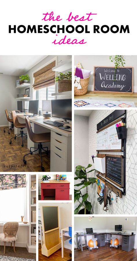 17 Homeschool Room Ideas for Organization, Furniture, and Decor | Bloom in the Black Modern Homeschool Space, Homeschooling Room Ideas, Cozy Homeschool Room, Small Space Homeschool Room, School Room Ideas, Homeschool Wall Decor, Homeschool Room Ideas, Clipboard Wall, Basement Home Office