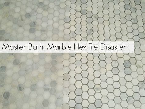 A Master Bath Marble Hex Tile Disaster Subway Tile Shower With Hexagon Floor, Calcutta Hexagon Tile Bathroom, Mini Hex Tile Bathroom Floor, 2 Inch Marble Hexagon Tile Bathroom, Hexagon Tiles Shower Floor, Small Marble Hexagon Tile Bathroom, White Hexagon Tiles Bathroom, Bathroom Tile Floor And Shower Ideas, Bathrooms With Hexagon Tile Floor