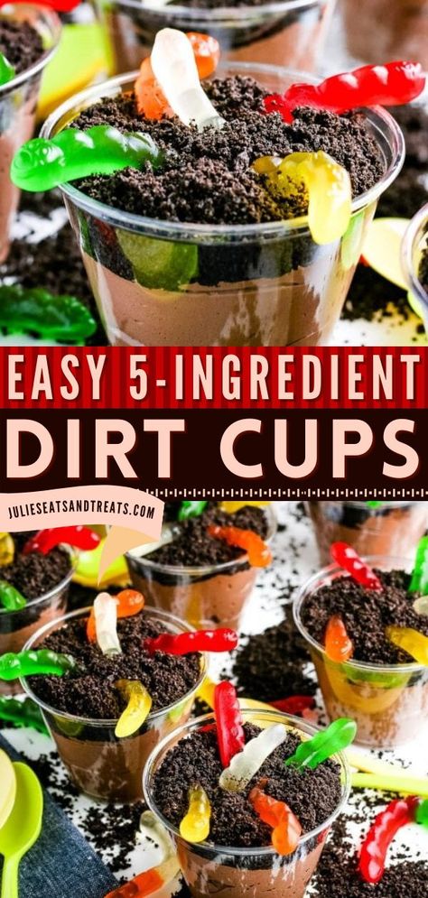 DIRT CUPS, Halloween treats, dessert ideas Dirt Pudding Recipes, Dirt Recipe, Dirt Cups Recipe, Dirt Dessert, Dirt Cake Recipes, Dirt Pudding, Halloween Deserts, Oreo Dirt, Dirt Cups