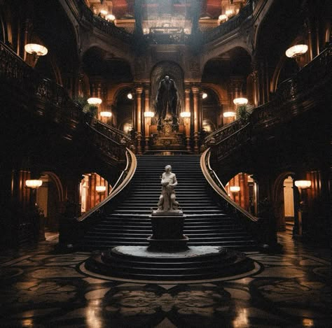 Castle Tower Interior, Dark Palace Aesthetic, Vampire Castle Aesthetic, Villain Castle, Vampire Character Inspiration, Ball Room Aesthetic, Victorian Mansion Interior, Dark Palace, Castle Ballroom