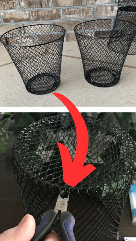 Wire Trash Can Ideas, Dollar Tree Trash Can Ideas, Dollar Tree Wire Basket Diy Crafts, Dollar Tree Planters Ideas, Fake Flower Storage Ideas, Wire Cloche Diy, Christmas Tree Dollar Tree, Dollar Christmas Tree, Dollar Tree Decor Diy