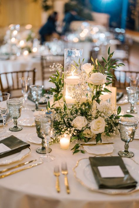 wedding inspiration. white and green wedding. traditional wedding. gold. modern floral inspiration. california wedding. floral design. floral inspo. Wedding Table Decorations Elegant Modern, Greens And White Wedding Decor, White And Green Wedding Aesthetic, White Green Gold Wedding Table Decor, Sage And Champagne Wedding Centerpieces, Wedding Reception Ideas Green, Classy Timeless Wedding Decor, Light Green Wedding Decor, Kings Table Wedding Decor