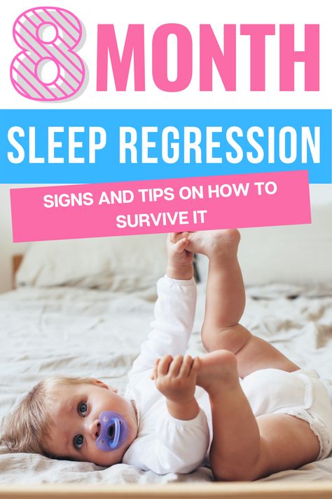 Do you have an 8, 9 or 10 month old baby suddenly waking up multiple times at night? He’s likely going through the 8 month sleep regression (which can become the 9 or 10 month sleep regression). Here’s information on the signs of the sleep regression and tips on how to survive it, including links to a feed and sleep baby schedule. #sleepregression #babysleeping Schedule For 8 Month Old Baby, 8 Month Sleep Regressions, 8 Month Sleep Schedule, 8 Month Schedule, 8 Month Old Schedule, 6 Month Sleep Regression, 9 Month Old Schedule, 10 Month Sleep Regression, 6 Month Old Sleep