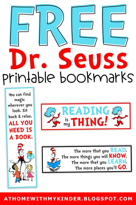 Download 3 FREE Dr Seuss printable bookmarks with Dr Seuss quotes on them. Perfect for National Reading Week. #nationalreadingweek #drseussprintables #freedrseussprintablebookmarks #drseussbookmarks #freeprintables #freekindergartenprintables #readingismything #themoreplacesyoullgoprintable Dr Seuss Bookmarks Free Printable, Dr Seuss Bookmarks, Dr Seuss Printables Free, Dr Seuss Printables, Dr Seuss Preschool Activities, Dr Seuss Preschool, Dr Seuss Classroom, Reading Week, Dr Seuss Activities