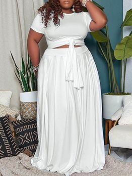 Chic Solid Plus Size 2 Piece Skirt Set Green Two Piece, White Fashion Casual, Plus Size Two Piece, Plus Size Fits, Stylish Plus, Style Noir, Plus Size Summer, Orange Fashion, Plus Sized