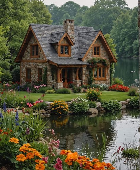 Aesthetic Exterior, Stone Homes, Fantasy Buildings, Cottagecore Vibes, Cabin Exterior, Dream Life House, Fairy Cottage, Cottage In The Woods, Fantasy Homes