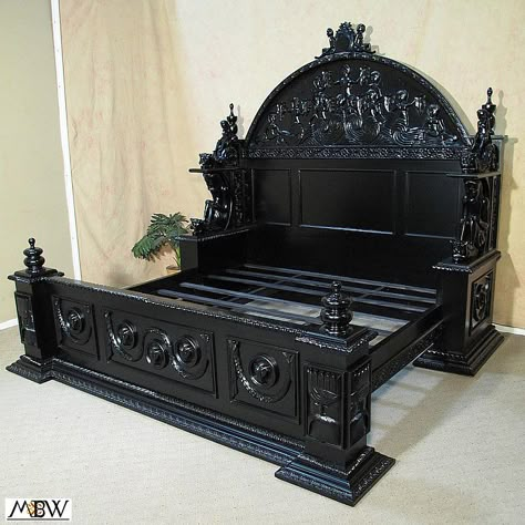 #gothic #steel #bed #vintage Vampire Bed, Gothic Rococo, Ornate Bed, Tudor Manor, Gothic Bed, Carved Beds, Gothic Decor Bedroom, Gothic Bedroom, Mahogany Furniture