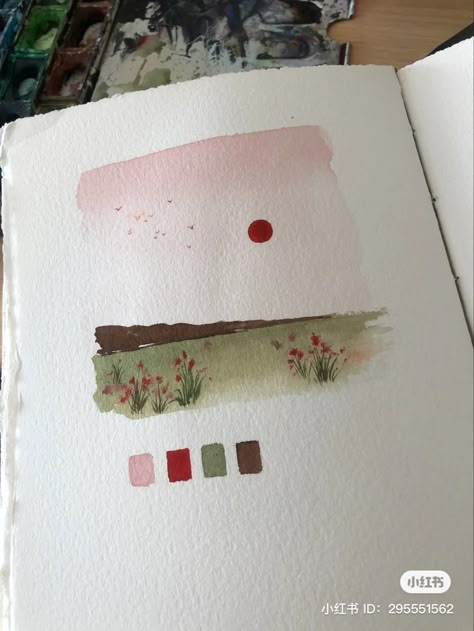 Pen Outline Watercolor, Simple Watercolor Aesthetic, Easy Paintings Watercolor Simple, Simple Watercolor Paintings For Beginners Landscape, Small Simple Watercolor Paintings, Small Painting Ideas Watercolor, Easy Pretty Watercolor Paintings, Watercolor Simple Paintings, Easy Things To Watercolor Paint