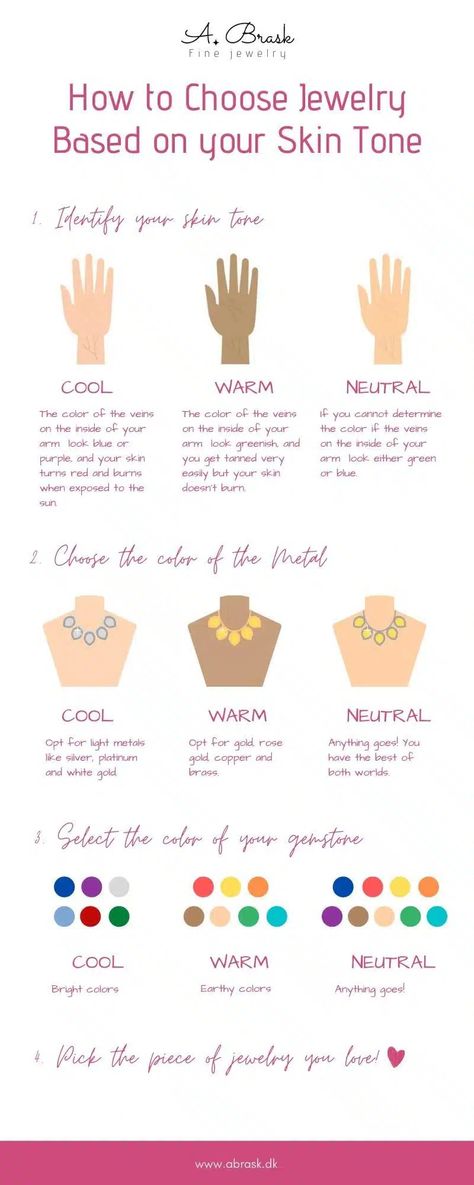 Colours For Cool Undertone Skin, Skin Tone Jewelry Chart, Colors For Cool Undertone Skin, Warm Tone Jewelry, Colour Theory For Clothes, Jewelry For Neutral Skin Tone, Cool Undertone Jewelry, How To Tell Your Undertone, Your Color Palette Find