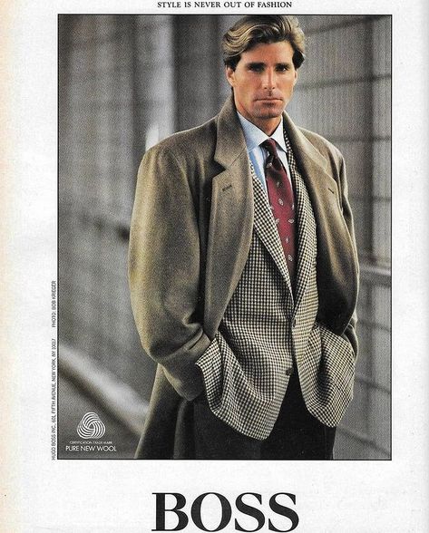 CAST & LANE on Instagram: “Vintage Hugo Boss ads. • • • • • • #hugoboss #vintagefashionads #luomovogue #ootdmen #vintagestyle #90s #90sfashion #90sstyle #witw…” 1980s Mens Fashion, 80s Suit, 80s Fashion Men, Angels In America, 80s Men, 90s Men, 80s Mens, Look Retro, Vintage Mens Fashion