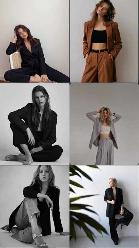 Posing For Studio Pictures, Pose For Women Photography Studio, Casual Model Poses, Blazer Photoshoot Ideas, Photo Shoot Ideas Outfits, Black Blazer Photoshoot, Portfolio Shoot Ideas Women, Business Portrait Women Posing Guide, Clothing Modeling Poses