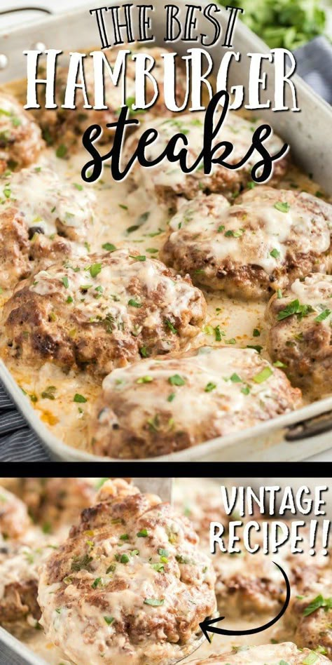 Poor Man’s Hamburger Steaks Hamburger Steak Recipes, Hamburger Steaks, Hamburger Dishes, Diner Recept, Hamburger Steak, Hamburger Meat Recipes, Poor Man, Ground Beef Recipes For Dinner, Hamburger Recipes