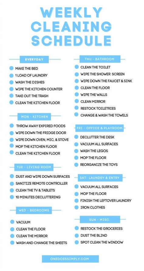 Spotless House Cleaning Schedule, Cleaning Weekly Checklist, Cleaning Chores Schedule, Full Home Cleaning Checklist, Small House Cleaning Schedule, Daily Schedule Examples, Monday Cleaning Schedule, Clean Entire House In One Day, Cleaning Day Checklist