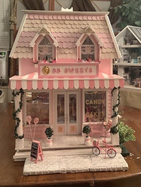 Wood Roof Structure, Exterior Staircase, Striped Awning, Tongue Depressors, Pink Dollhouse, Tiny Jars, My Grandson, Sweet Shop, How To Make Box