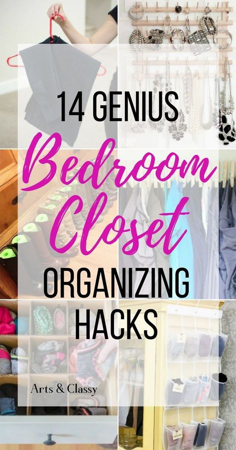 Keep your clothes and accessories in line with these Bedroom Closet Storage Hacks. I'm sharing 14 favorite DIY organizing solutions to keep your closets tidy while on a budget. Bedroom Closet Organization Diy, Closet Storage Hacks, Closet Organizing Hacks, Bedroom Closet Organization, Diy Closet Storage, Bedroom Design Diy, Bedroom Closet Storage, Diy Home Decor For Apartments, Room Organization Bedroom