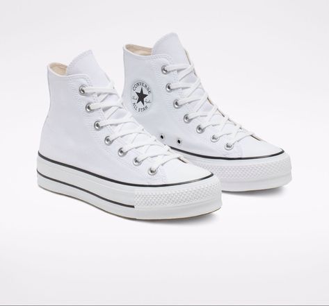 all white, hi top platform converse Canvas Platform Chuck Taylor All Star, White Converse Platform, White Platform Converse, Platform Chucks, Womens High Top Shoes, Converse Platform, Chuck Taylor All Star Lift, Dr Shoes, Platform Converse