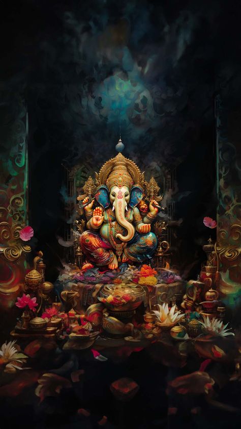 Ganpati God iPhone Wallpaper 4K - iPhone Wallpapers Arte Ganesha, Ganesha Art Illustration, Photos Of Ganesha, Iphone Wallpaper 4k, Iphone Wallpaper Hd, Ganesh Art Paintings, Lucky Wallpaper, India Painting, Amoled Wallpapers