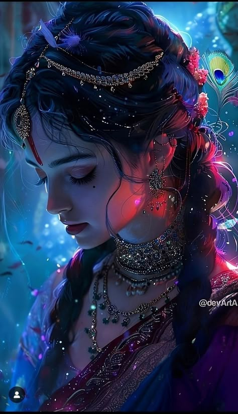 Radha Rani Anime, Indian Goddess Aesthetic, Radharani Images, Radha Rani Drawing, Sanatani Girl, Radha Rani Image, Unique Radha Krishna Images, God Artwork, Indian Women Painting