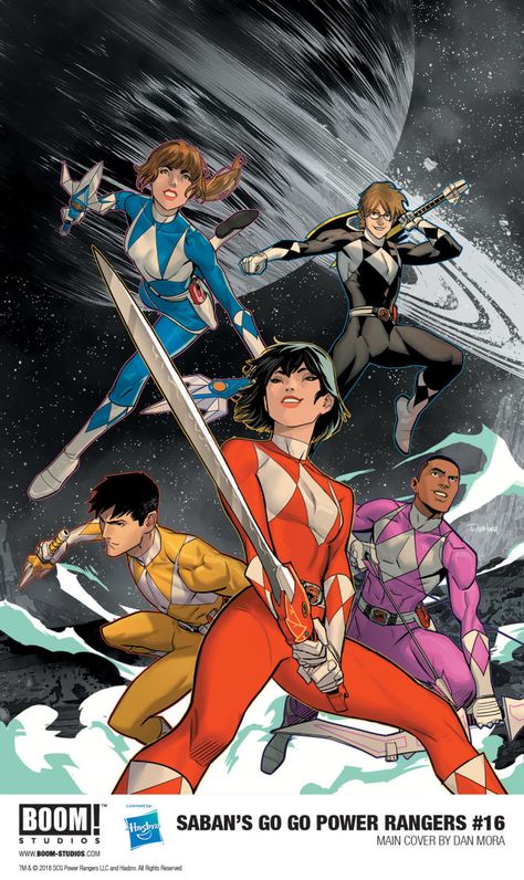 Original Power Rangers Are Swapping Colors and Weapons A new comic book cover for Sabans Go Go Power Rangers series published by BOOM! Studios shows the original five Mighty Morphin Power Rangers with swapped colors and weapons. Take a look: Art by Dan Mora. (BOOM! Studios) As you can see Trini is now the Red Ranger wielding the Power Sword Jason is the Yellow Ranger with the Power Daggers Billy is Black Ranger with the Power Axe Kimberly is the Blue Ranger with the Power Lance and Zack is Power Rangers Anime, Power Rangers Crossover, Power Rangers Comic Art, Fan Made Power Rangers Team, Boom Studios Power Rangers, Black Power Ranger, Kimberly Power Rangers, Power Rangers Boom Studios, Power Rangers 2017 Wallpaper